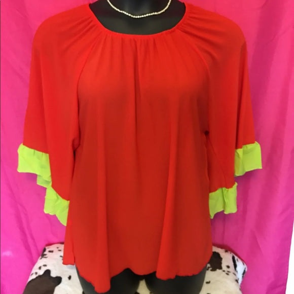 Boutique Orange Red Blouse Size small