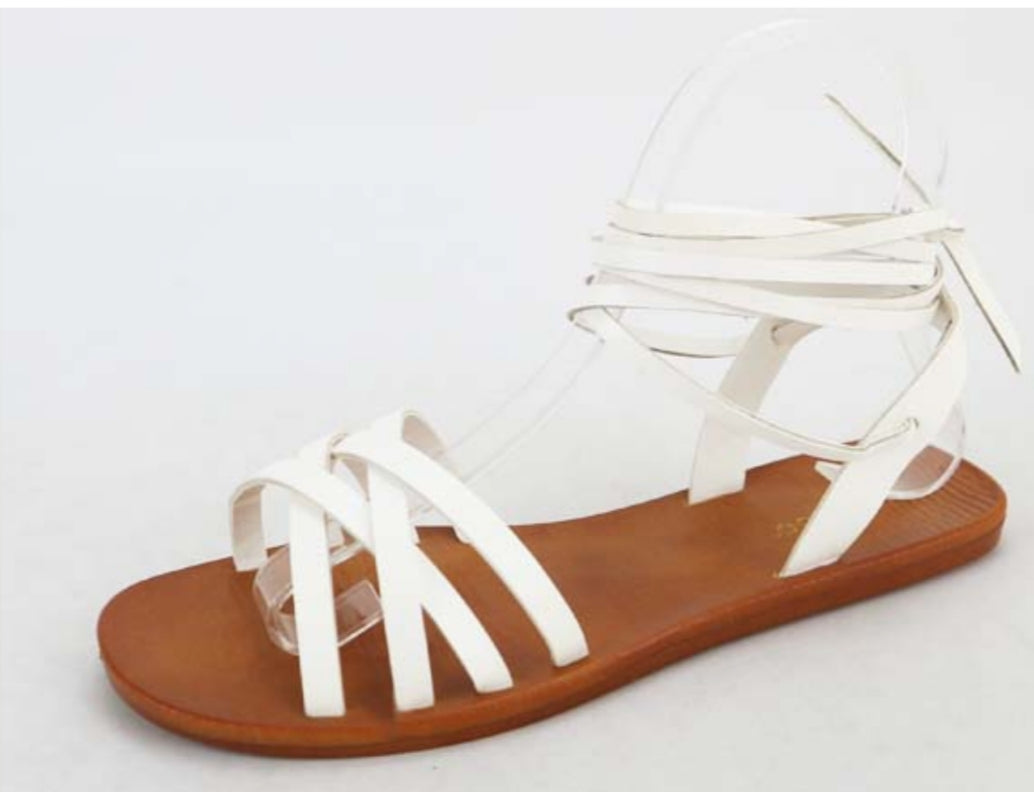 White strap sandals with tie ankle