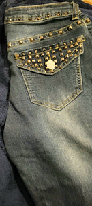 Distressed Studded boot cut jeans, low rise