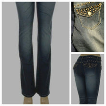 Load image into Gallery viewer, Distressed Studded boot cut jeans, low rise
