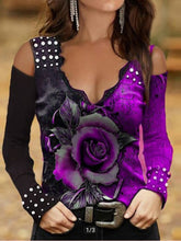 Load image into Gallery viewer, Rose cold shoulder floral top
