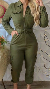 Army green Long sleeved Jumpsuit