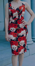 Load image into Gallery viewer, Skulls and Roses pencil dress by Katacomb
