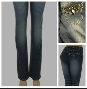 Distressed Studded boot cut jeans, low rise
